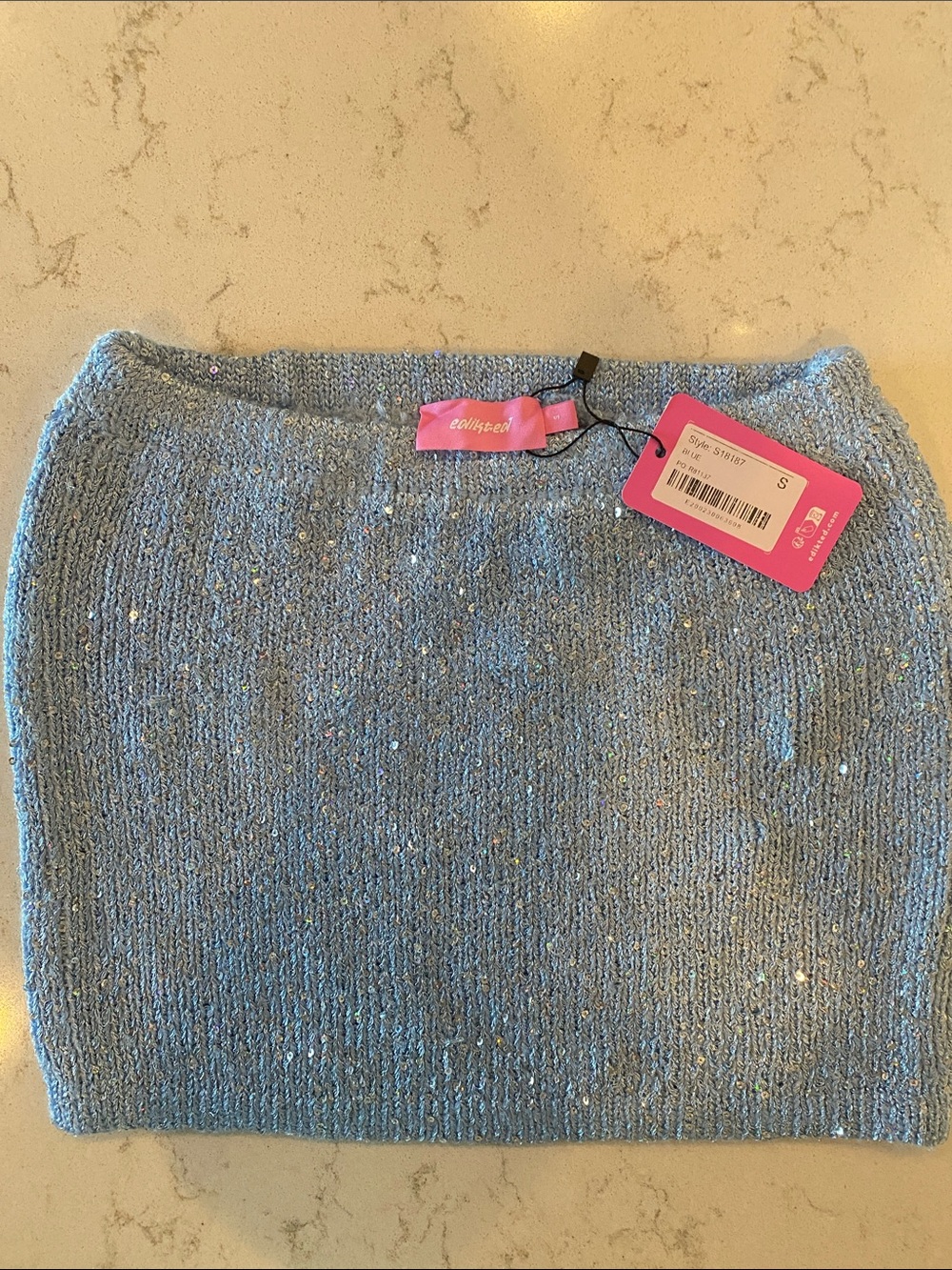 Edikted Light Blue Sequin Knit Pencil Skirt
